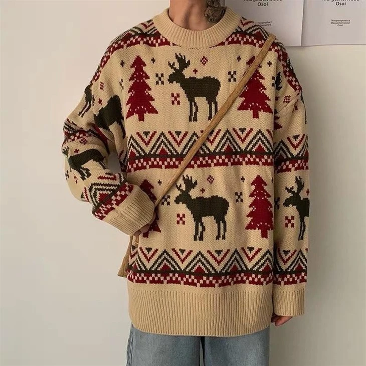 Blue Reindeer Knit Ugly Christmas Sweater high quality