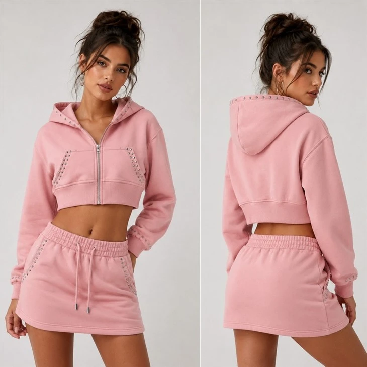 Cropped Hoodie Skirt Tracksuit Set suppliers