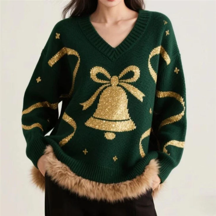 Festive Tree Print Christmas Knit Sweater suppliers