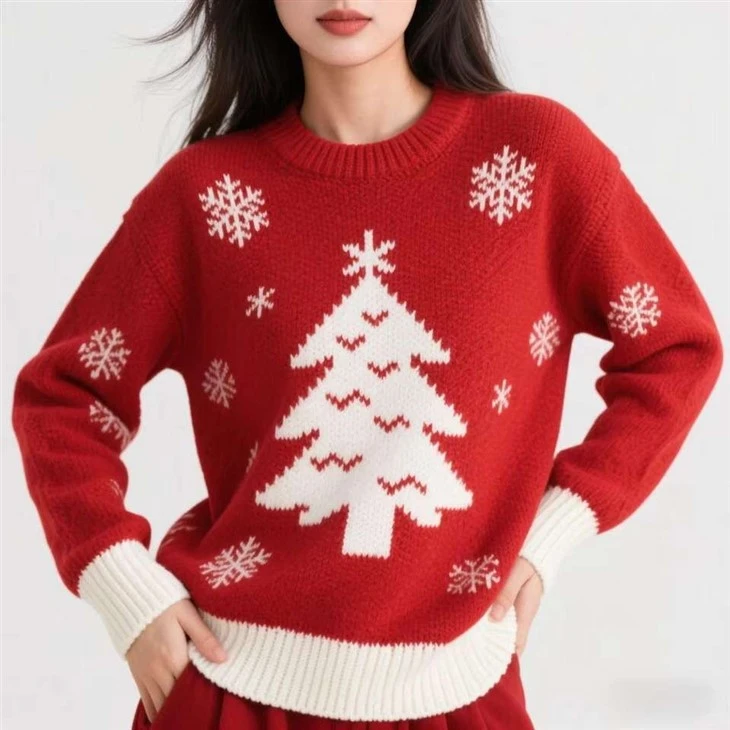 Festive Tree Print Christmas Knit Sweater