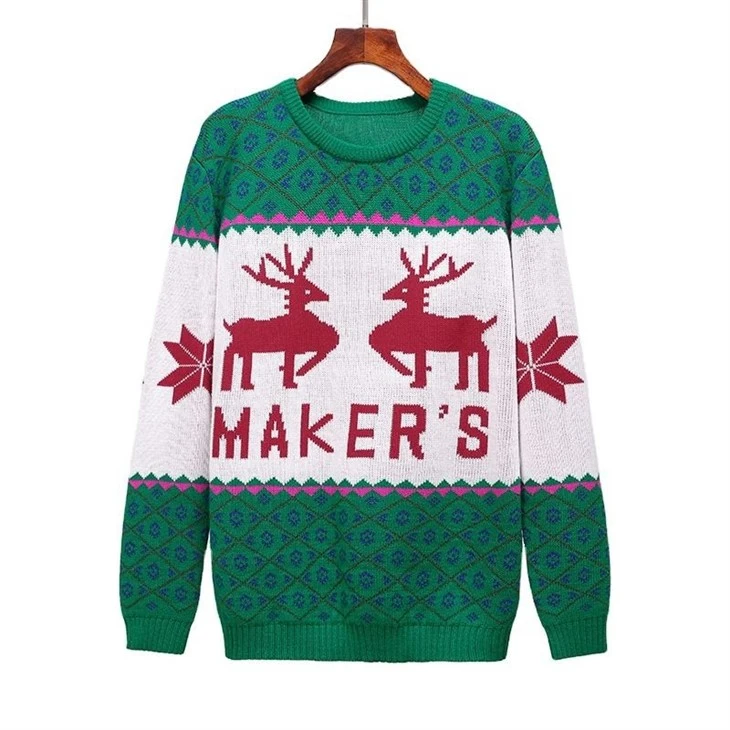 Green Reindeer Festive Christmas Sweater