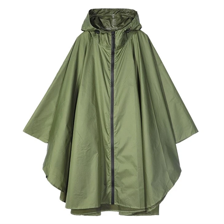 Olive Seam Sealed Zipper Rain Poncho