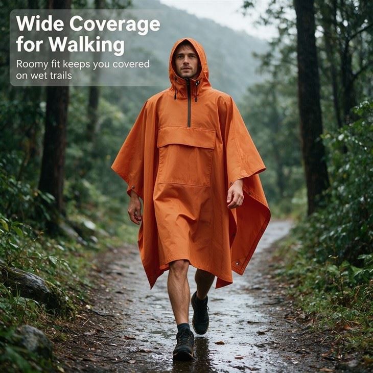 Orange Seam Sealed Zipper Rain Poncho high quality