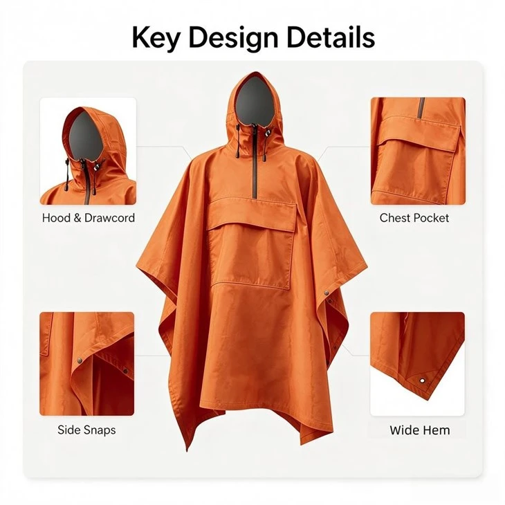 Orange Seam Sealed Zipper Rain Poncho suppliers