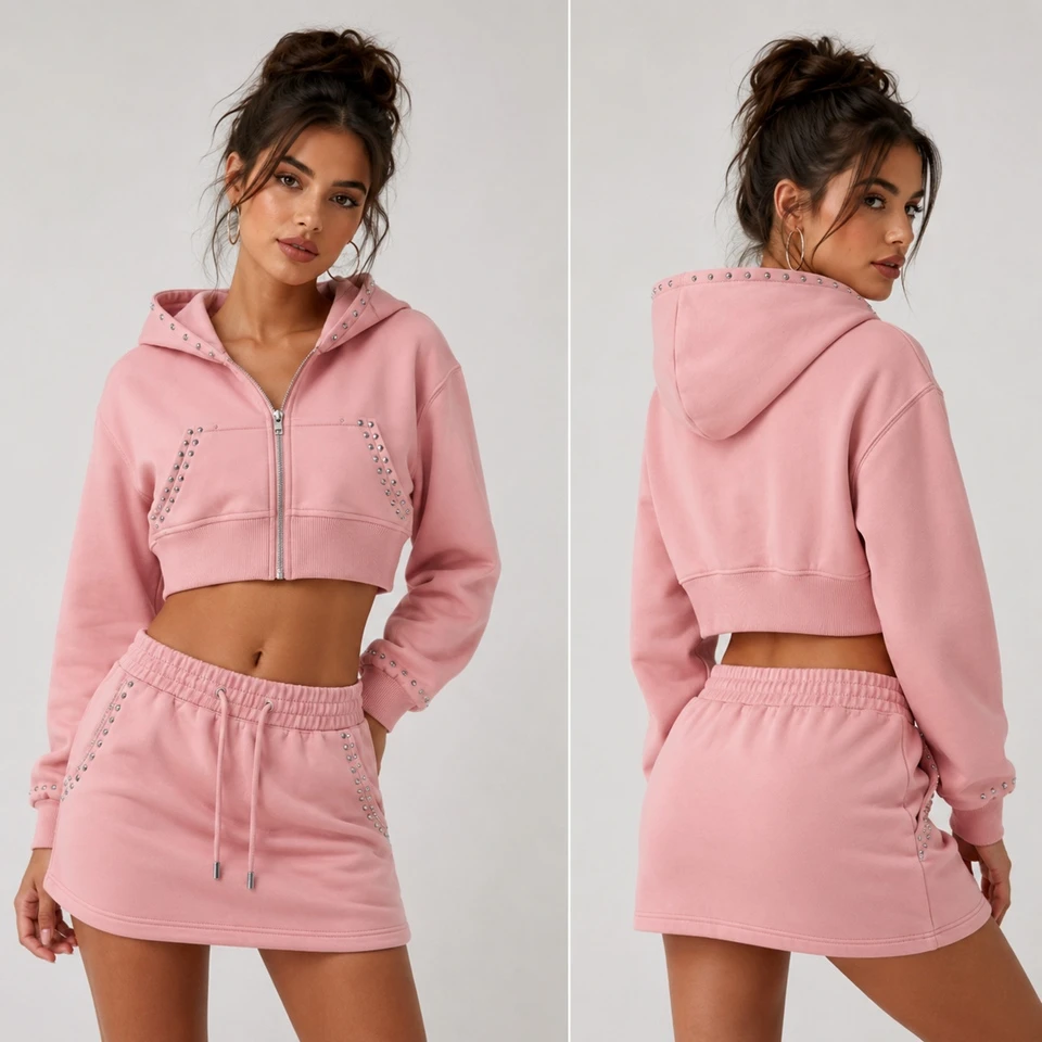 Cropped Hoodie Skirt Tracksuit2 Cropped Hoodie Skirt Tracksuit2