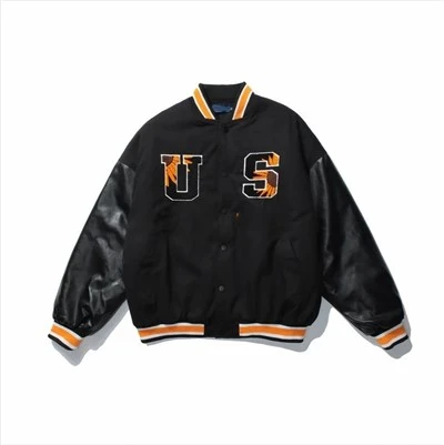Black Leather Sleeve Varsity