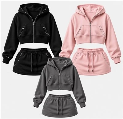 Cropped Hoodie Skirt Tracksuit Set