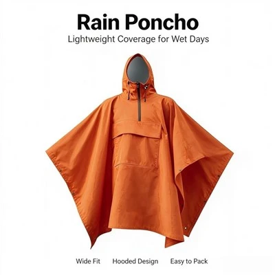 Orange Seam Sealed Zipper Rain Poncho