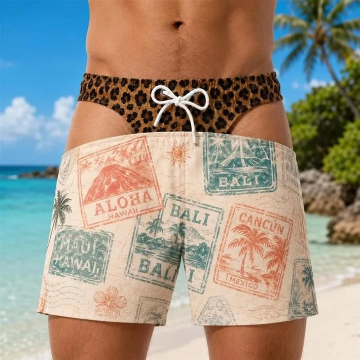 Vintage Leopard Optical Illusion Swim Trunks factory