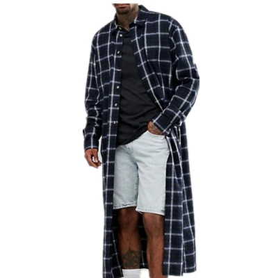 Wholesale Fashion Flannel Men Plaid Shirts Oversized Super Longline Shirt Long Sleeve Shirts